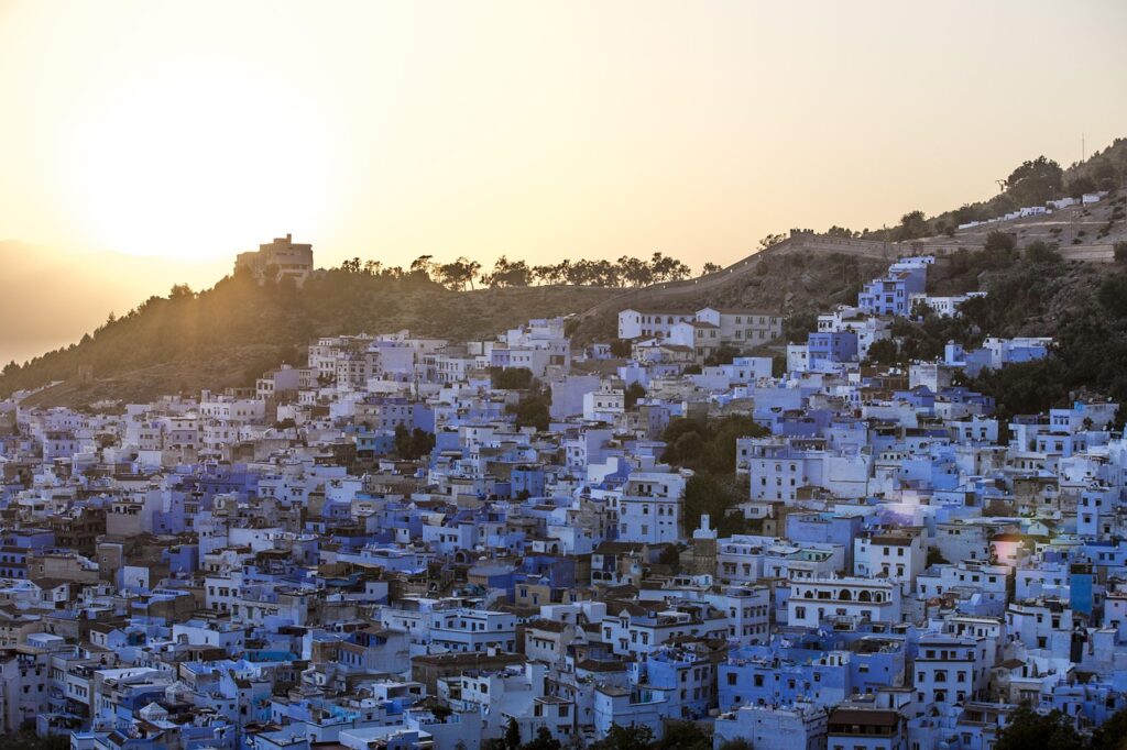 Blue-painted alley in Chefchaouen, Morocco's picturesque mountain town