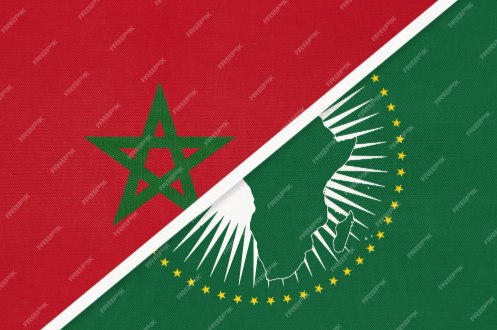 Moroccan flag next to African Union flag representing Morocco's African identity
